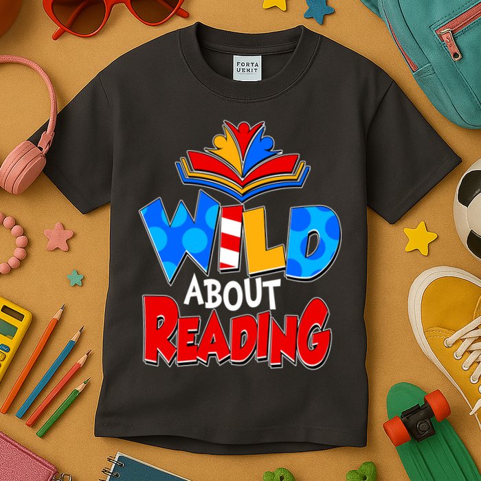 Wild About Reading Book Lover Reading Fan Kids T-Shirt