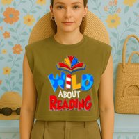 Wild About Reading Book Lover Reading Fan Garment-Dyed Women's Muscle Tee