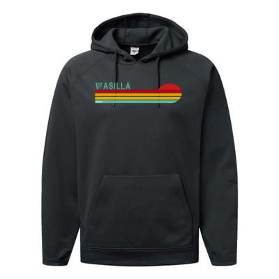 Wasilla Alaska Retro Sunset Performance Fleece Hoodie