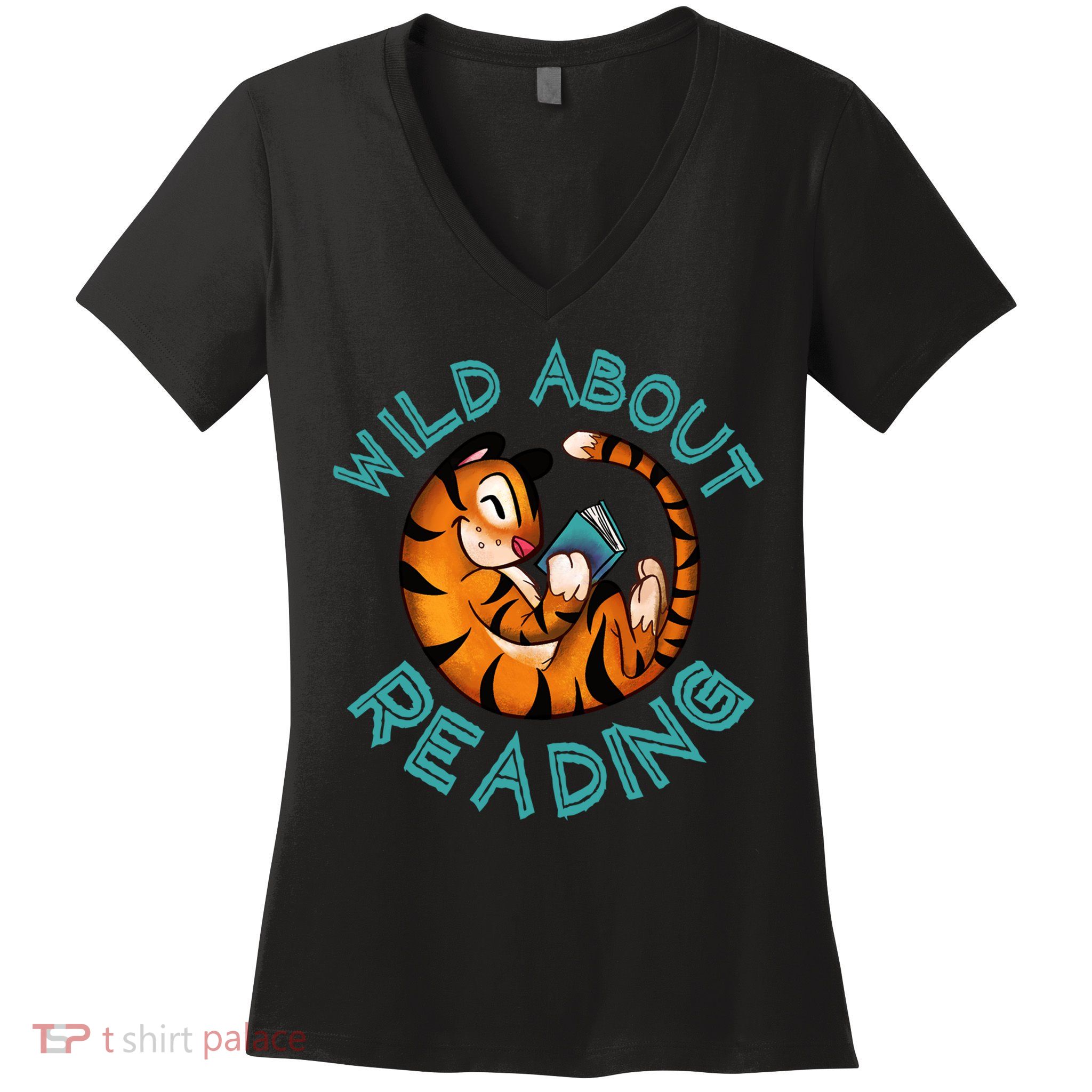 Wild About Reading Tiger Women's V-Neck T-Shirt