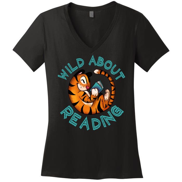 Wild About Reading Tiger Women's V-Neck T-Shirt