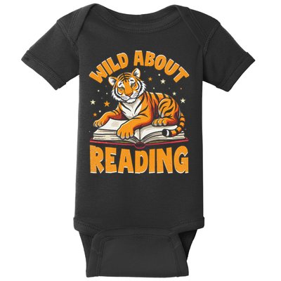 Wild About Reading Teacher Tiger Lover Gift Baby Bodysuit