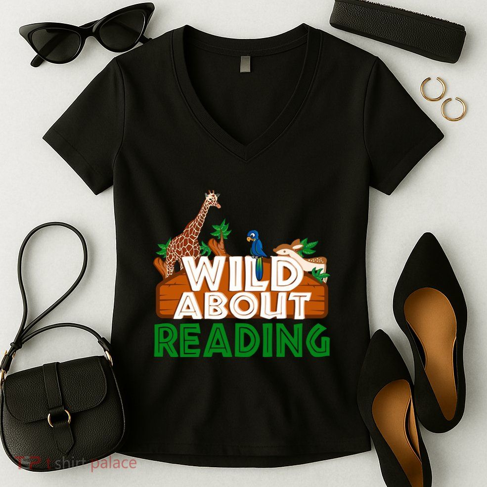 Wild About Reading Animals Women's V-Neck T-Shirt