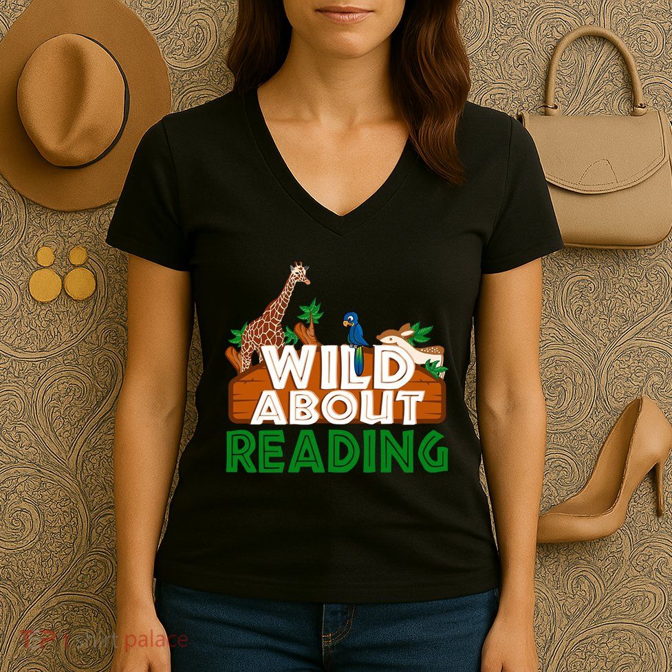 Wild About Reading Animals Women's V-Neck T-Shirt