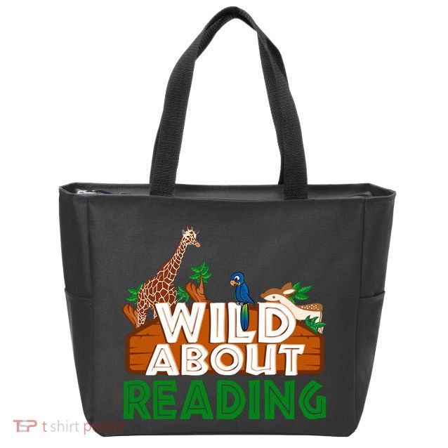 Wild About Reading Animals Zip Tote Bag