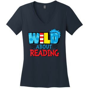 Wild About Reading Dr Teacher Women's V-Neck T-Shirt