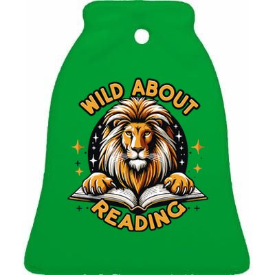 Wild About Reading Lion For Teachers & Students Ceramic Bell Ornament