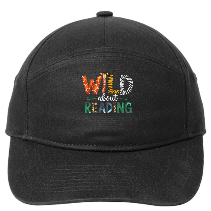 Wild About Reading Books Reader Lover Librarian Zoo Animals 7-Panel Snapback Hat