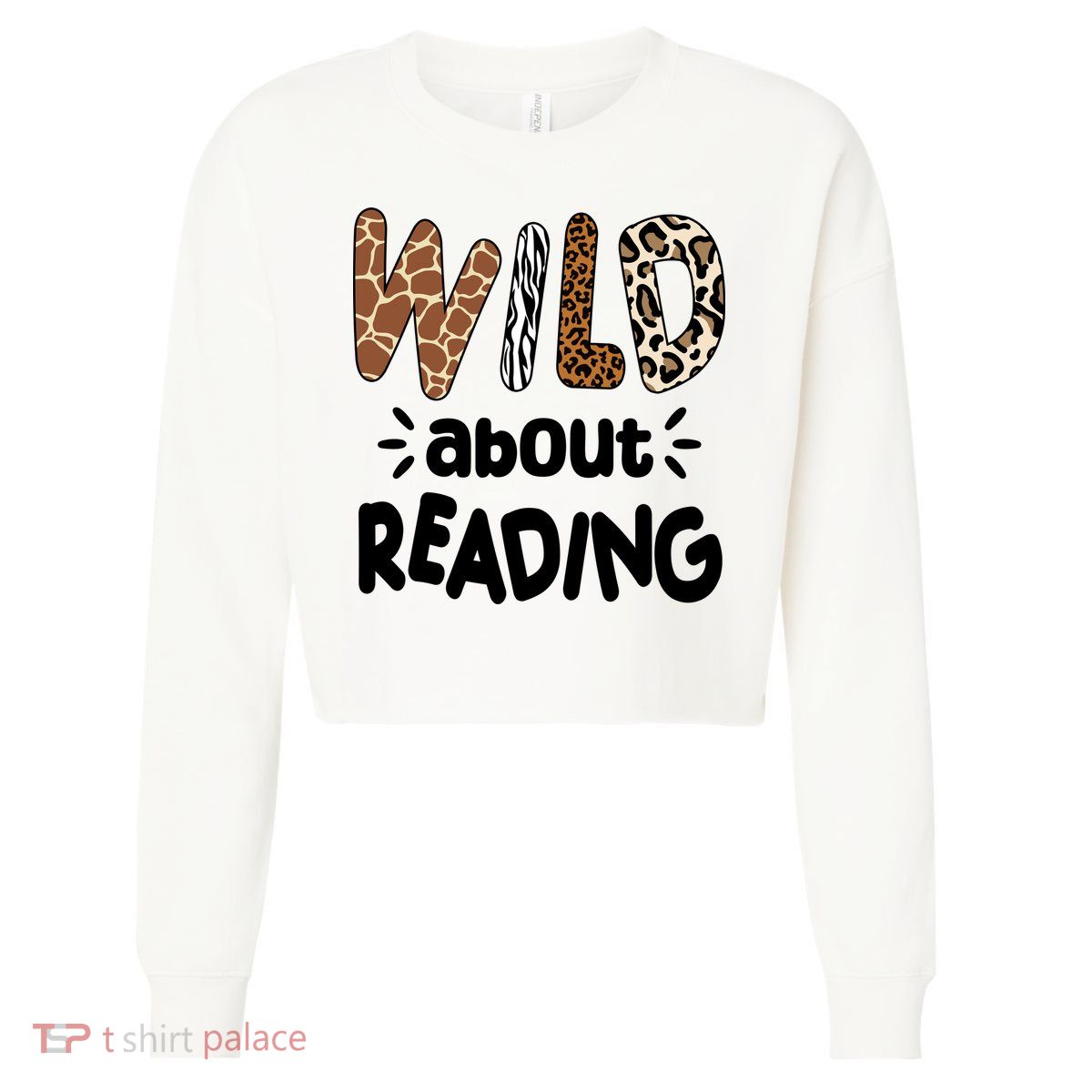 Wild About Reading Animal Print Cropped Pullover Crew
