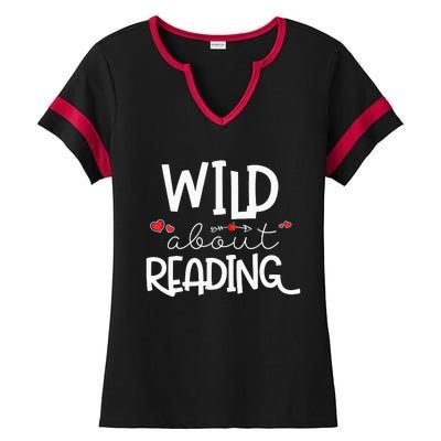 Wild About Reading With Heart Reading Books And Bookworm Ladies Halftime Notch Neck Tee