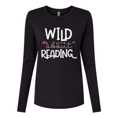 Wild About Reading With Heart Reading Books And Bookworm Womens Cotton Relaxed Long Sleeve T-Shirt