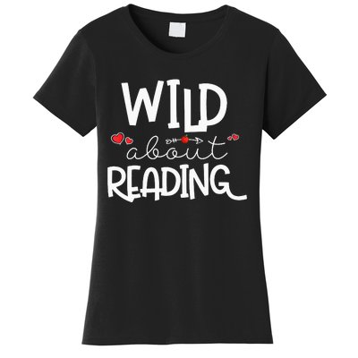 Wild About Reading With Heart Reading Books And Bookworm Women's T-Shirt