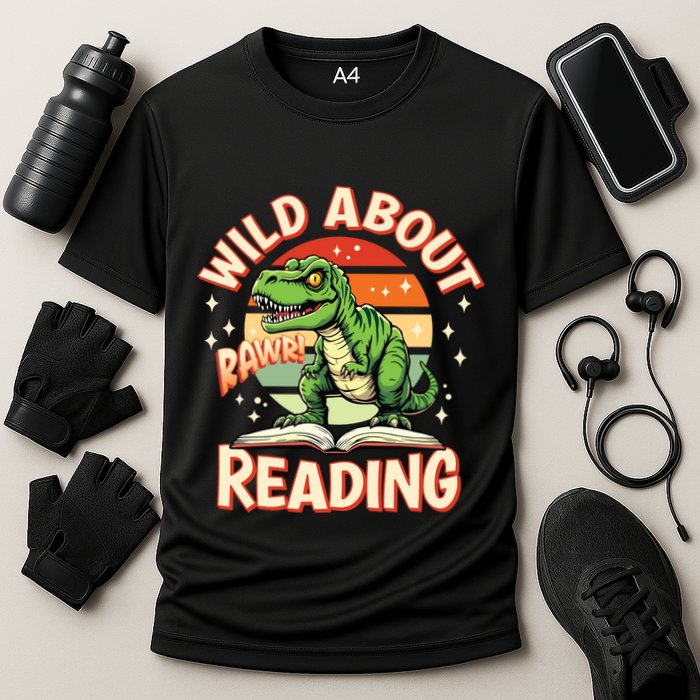 Wild About Reading T Rex Design For Teachers And Students Great Gift Cooling Performance Crew T-Shirt