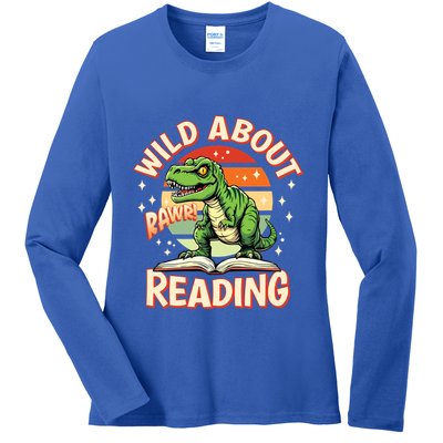 Wild About Reading T Rex Design For Teachers And Students Great Gift Ladies Long Sleeve Shirt