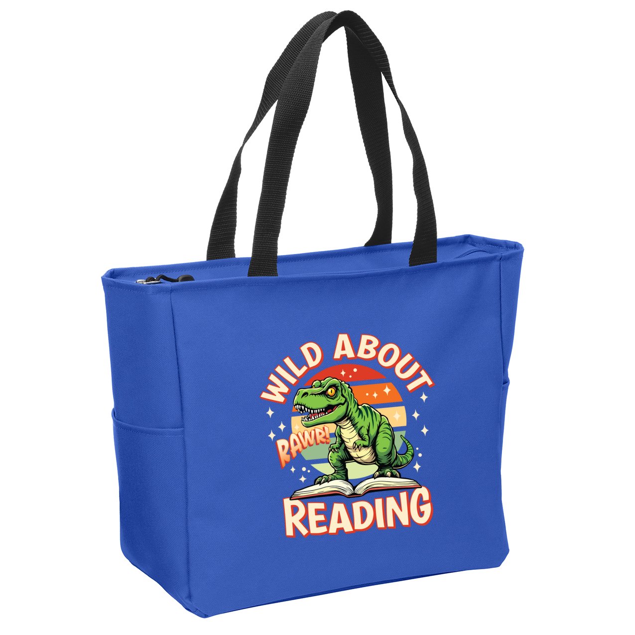 Wild About Reading T Rex Design For Teachers And Students Great Gift Zip Tote Bag