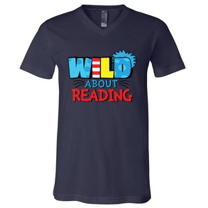 Wild About Reading Dr Teacher Red And White Stripe Hat V-Neck T-Shirt