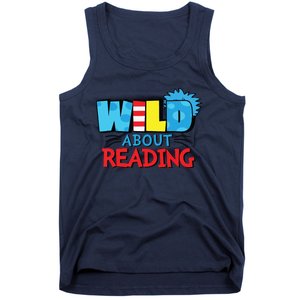 Wild About Reading Dr Teacher Red And White Stripe Hat Tank Top