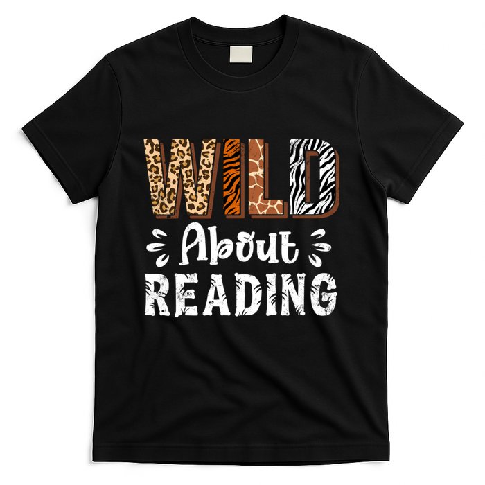 Wild About Reading Books Reader Lover Animals Leopard Zebra T-Shirt