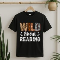 Wild About Reading Books Reader Lover Animals Leopard Zebra T-Shirt