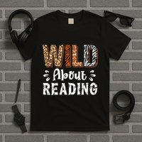 Wild About Reading Books Reader Lover Animals Leopard Zebra T-Shirt