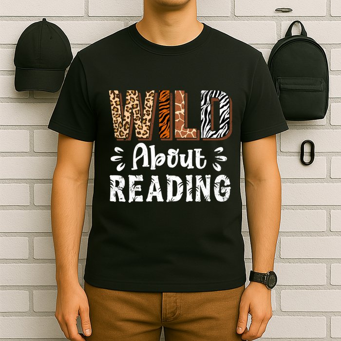 Wild About Reading Books Reader Lover Animals Leopard Zebra T-Shirt