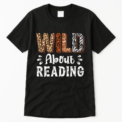 Wild About Reading Books Reader Lover Animals Leopard Zebra Tall T-Shirt