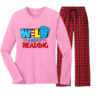 Wild About Reading Dr Teacher Red And White Stripe Hat Women's Long Sleeve Flannel Pajama Set 