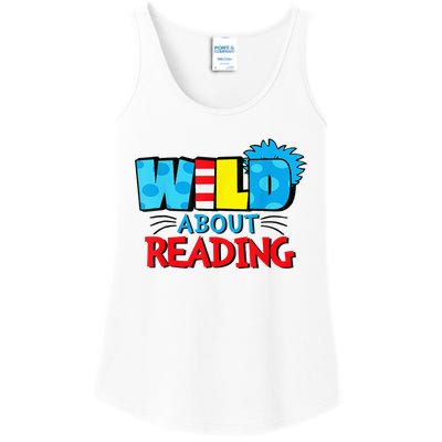 Wild About Reading Dr Teacher Red And White Stripe Hat Ladies Essential Tank