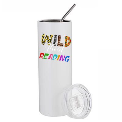 Wild About Reading Reading Books And Bookworm Library Day Great Gift Stainless Steel Tumbler