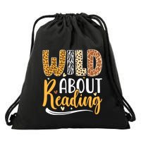 Wild About Reading Books Readers Lovers Bookworm Library Day Drawstring Bag