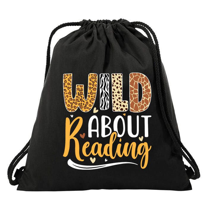 Wild About Reading Books Readers Lovers Bookworm Library Day Drawstring Bag