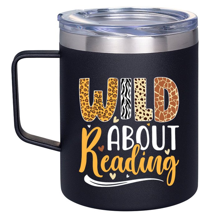 Wild About Reading Books Readers Lovers Bookworm Library Day 12oz Stainless Steel Coffee Mug