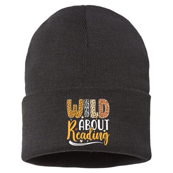 Wild About Reading Books Readers Lovers Bookworm Library Day Sustainable Knit Beanie