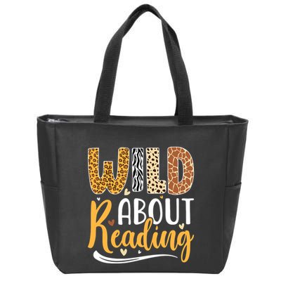 Wild About Reading Books Readers Lovers Bookworm Library Day Zip Tote Bag
