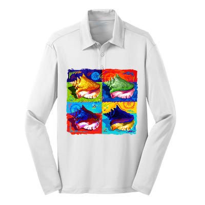 Warhol Conch Shells Silk Touch Performance Long Sleeve Polo