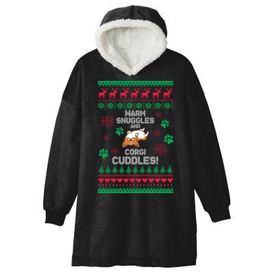 Warm Snuggles And Corgi Cuddles Ugly Sweater Hooded Wearable Blanket