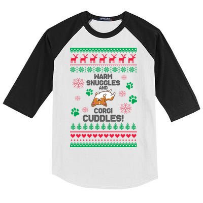 Warm Snuggles And Corgi Cuddles Ugly Sweater Kids Colorblock Raglan Jersey