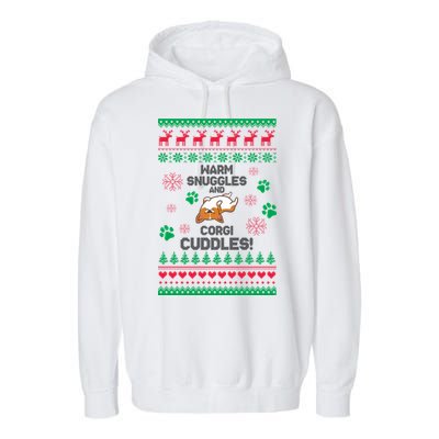 Warm Snuggles And Corgi Cuddles Ugly Sweater Garment-Dyed Fleece Hoodie