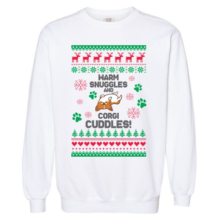 Warm Snuggles And Corgi Cuddles Ugly Sweater Garment-Dyed Sweatshirt