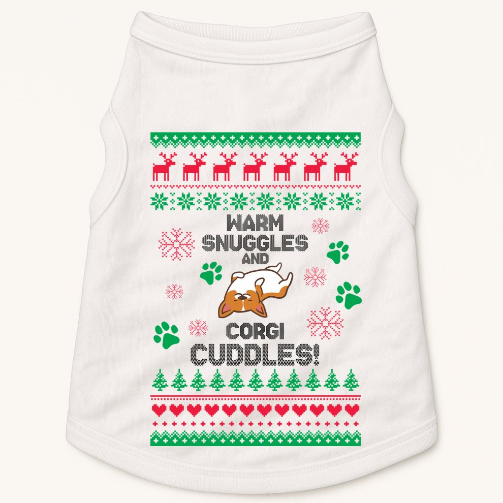Warm Snuggles And Corgi Cuddles Ugly Sweater Doggie Tank