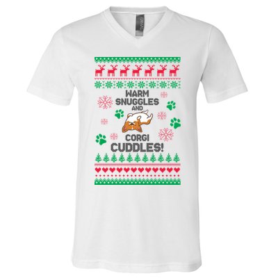 Warm Snuggles And Corgi Cuddles Ugly Sweater V-Neck T-Shirt