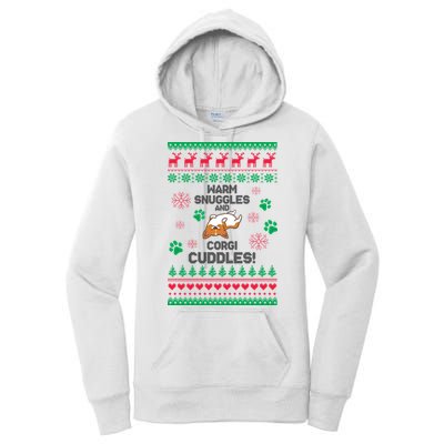 Warm Snuggles And Corgi Cuddles Ugly Sweater Women's Pullover Hoodie