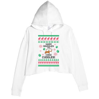 Warm Snuggles And Corgi Cuddles Ugly Sweater Crop Fleece Hoodie