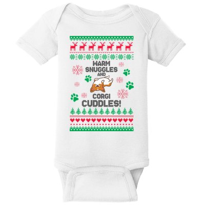 Warm Snuggles And Corgi Cuddles Ugly Sweater Baby Bodysuit
