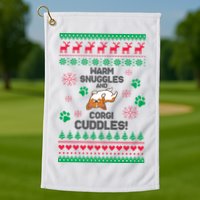 Warm Snuggles And Corgi Cuddles Ugly Sweater Golf Towel