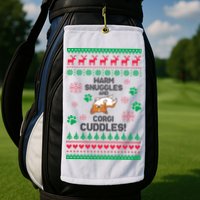 Warm Snuggles And Corgi Cuddles Ugly Sweater Golf Towel