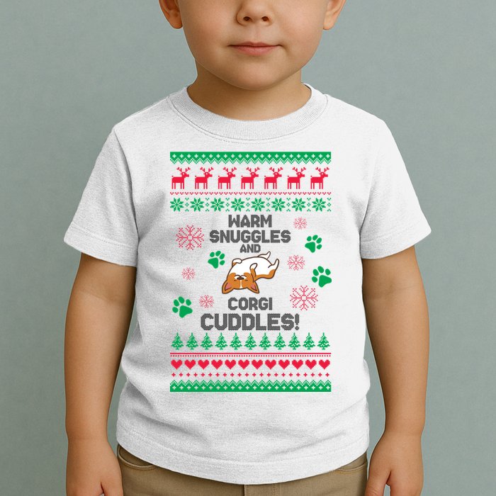 Warm Snuggles And Corgi Cuddles Ugly Sweater Toddler T-Shirt