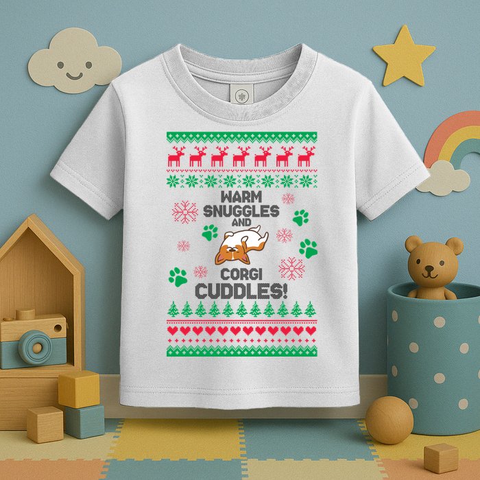 Warm Snuggles And Corgi Cuddles Ugly Sweater Toddler T-Shirt