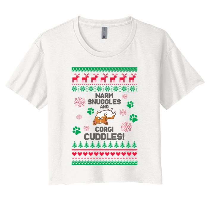 Warm Snuggles And Corgi Cuddles Ugly Sweater Crop Top
