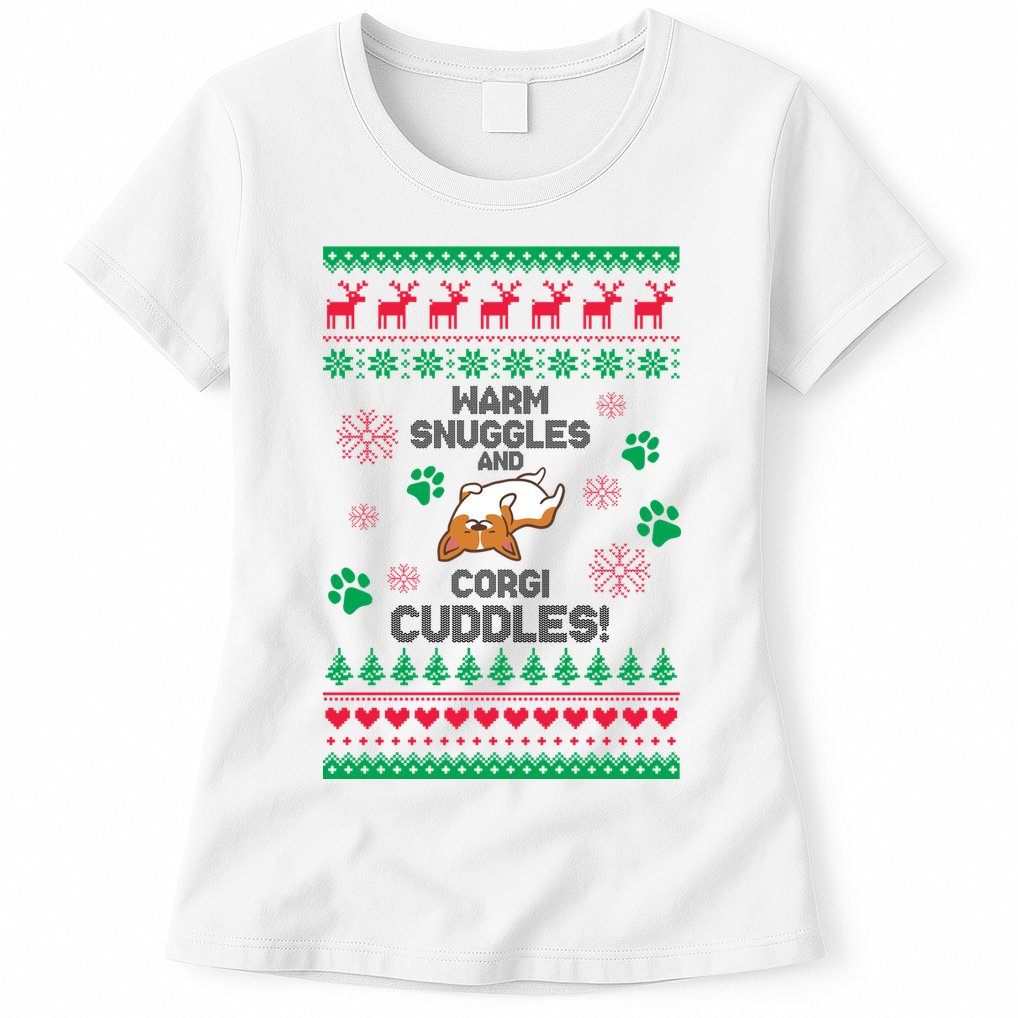 Warm Snuggles And Corgi Cuddles Ugly Sweater Womens T-Shirt